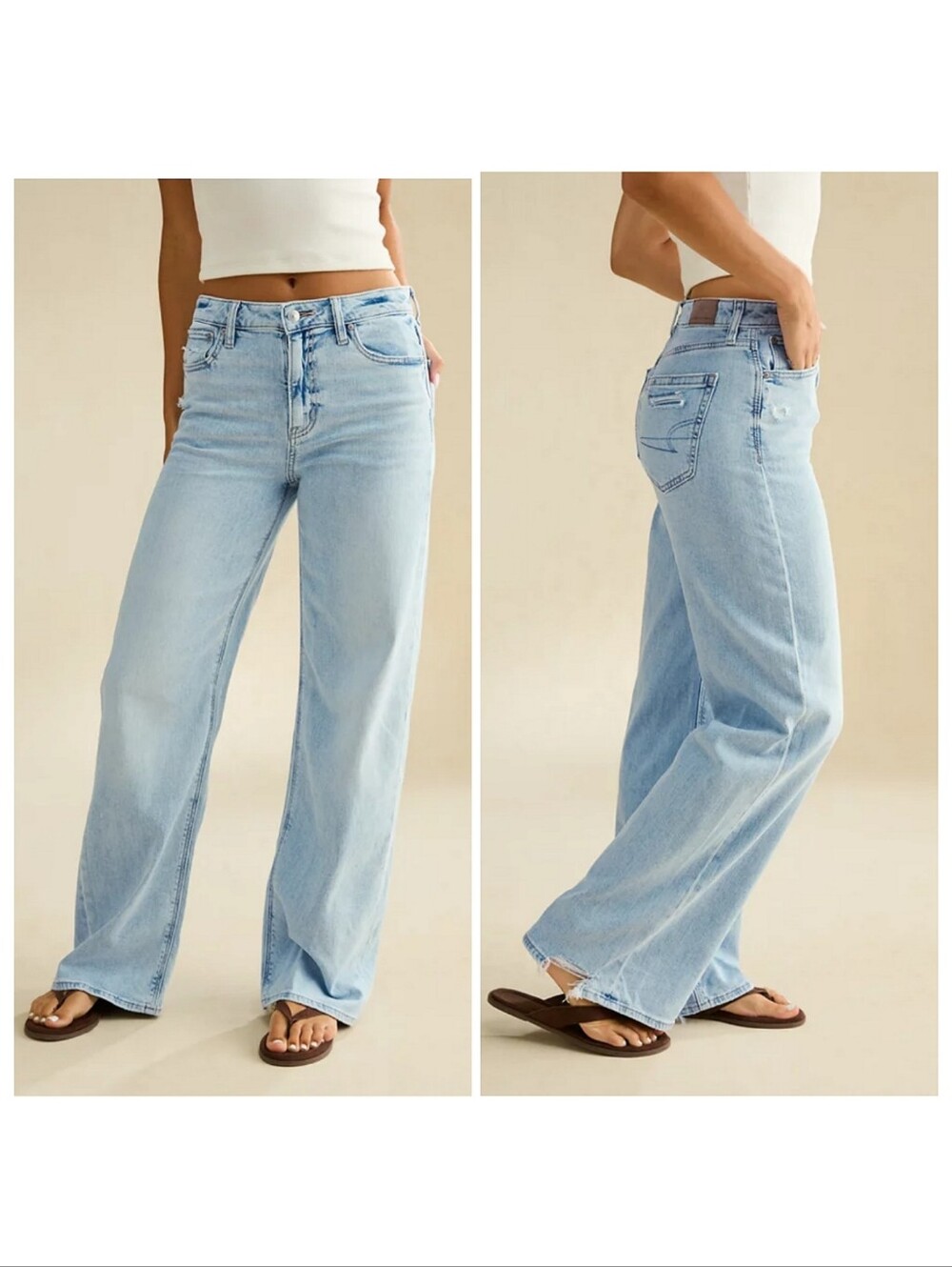 American Eagle Super High-Waisted Baggy Wide-Leg Jeans Sz 6 Short | Trendy Denim